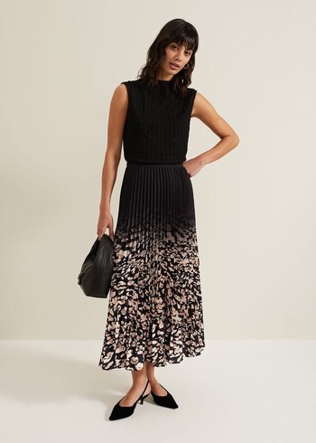 Phase Eight Elmina Abstract Print Pleated Skirts Black USA | 1520643-EP